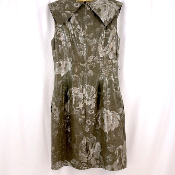 Classiques Entier Nordstrom brand Linen Dress metallic roses on Loden size 10 - Picture 8 of 13